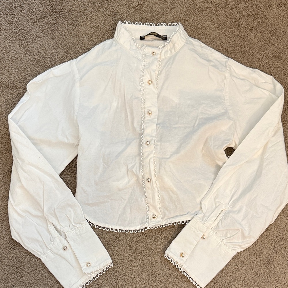 Bebe White Blouse with Lace Detail